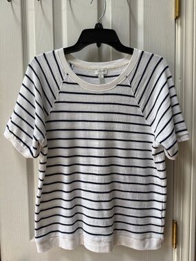 J. Crew White and Navy Striped Short Sleeve Pullover Top